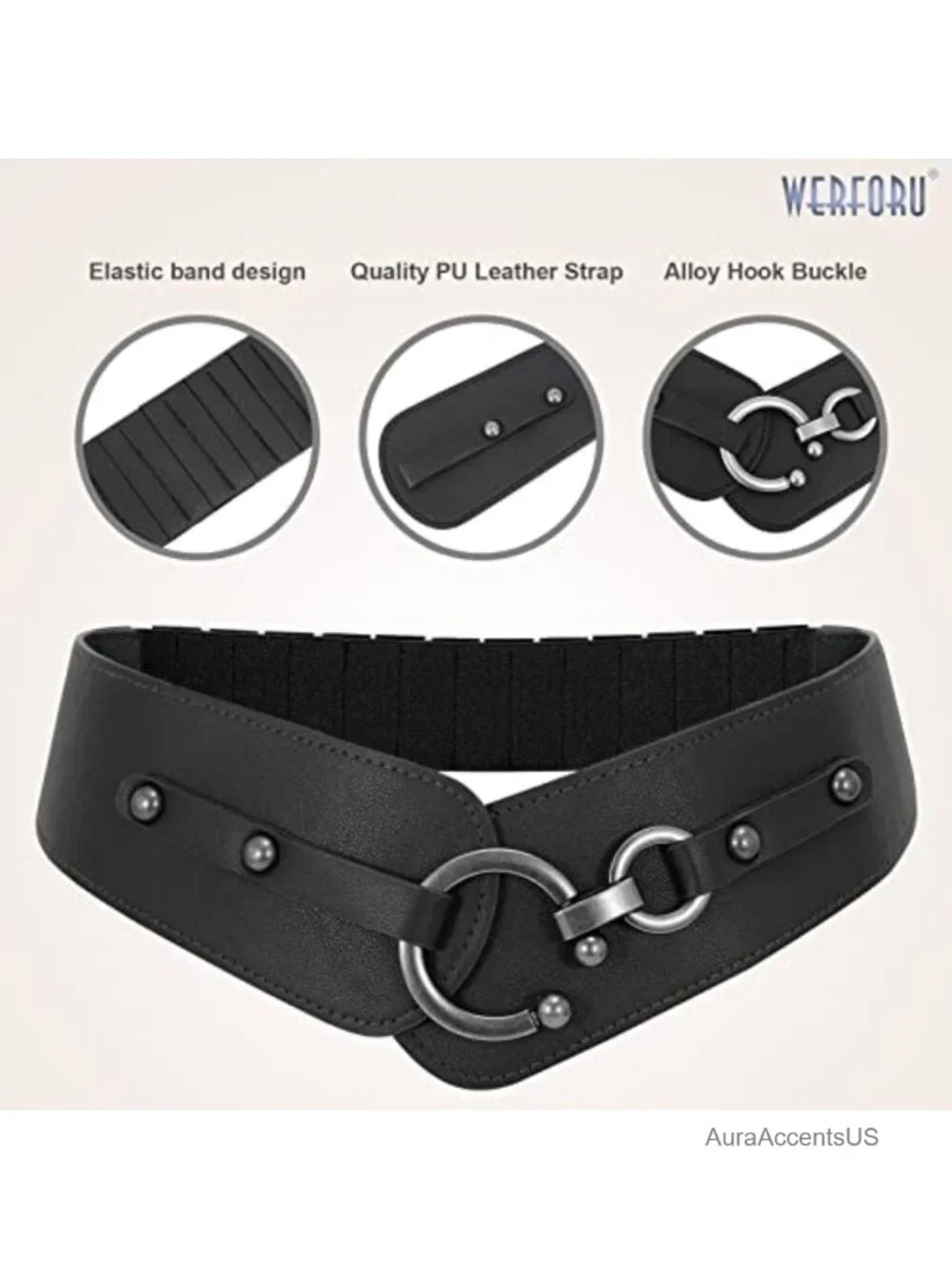 Vintage Wide Elastic PU Leather Belt with Interlock Buckle